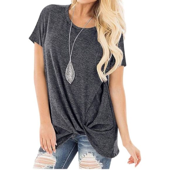 Sampeel soft charcoal gray tunic with twisted knot hem design! New - Picture 1 of 5